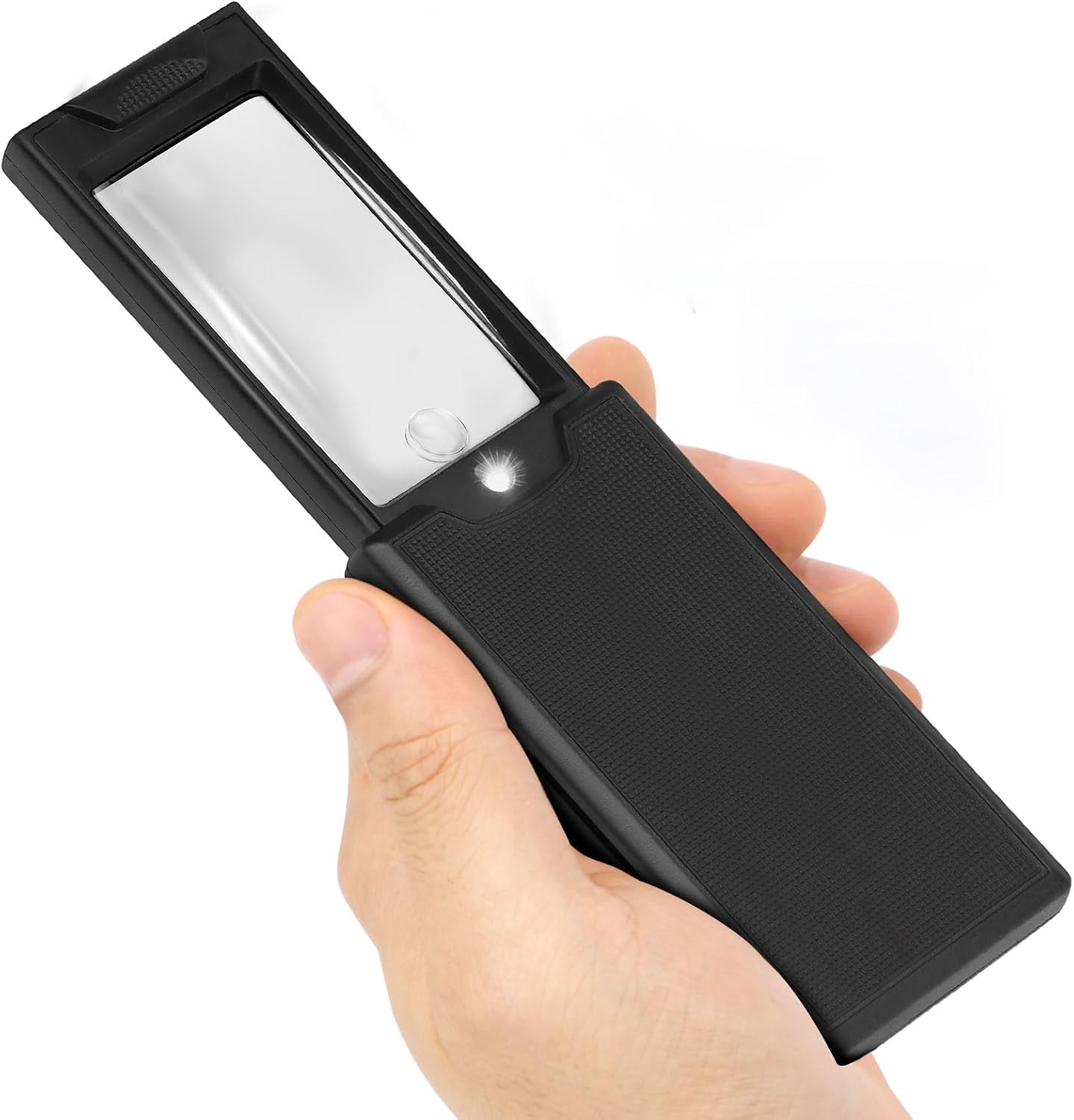 2.5X & 45X Pocket Magnifying Glass with Light, Pullout Jewelers Loupe | Black Handheld Magnifier with LED & UV Lights