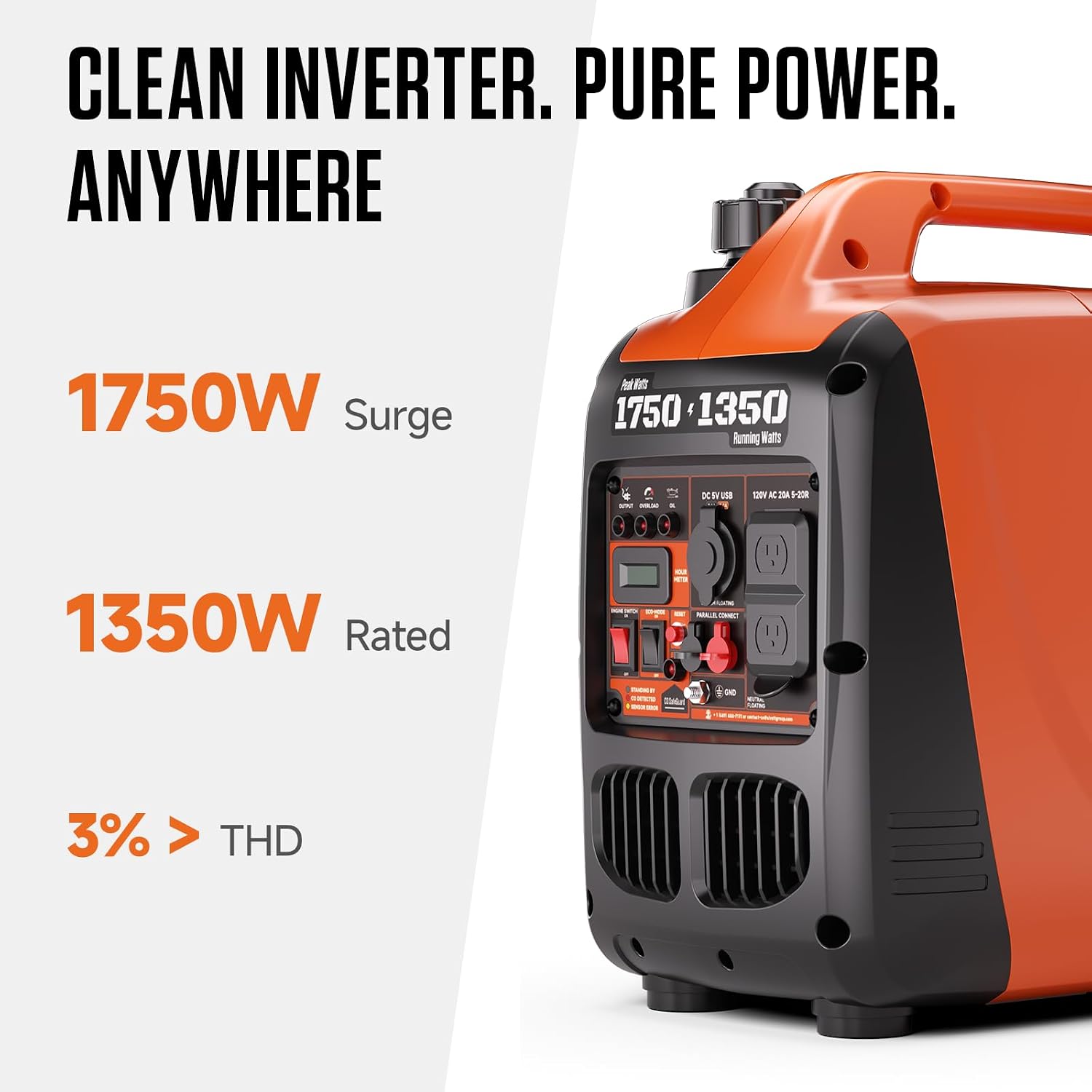 1750W Inverter Generator Portable Gas Generator for Camping Home | Ultra-Light 26.5lbs, One-Hand Carry. Super Quiet