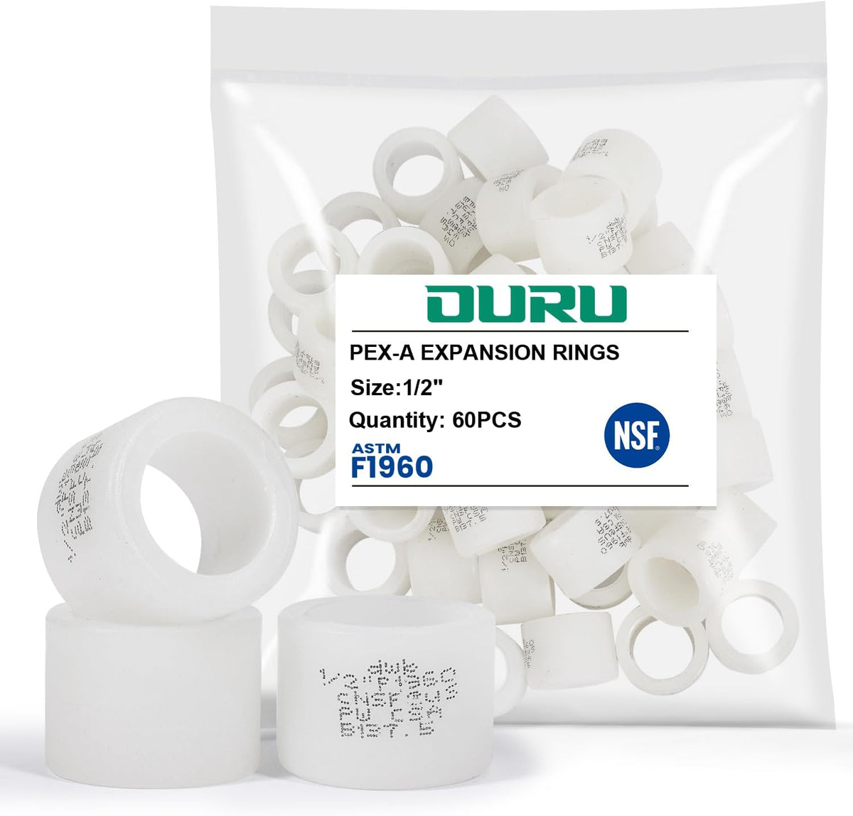 OURU 1/2 Inch PEX-A Expansion Rings/Sleeves, 60 Pack