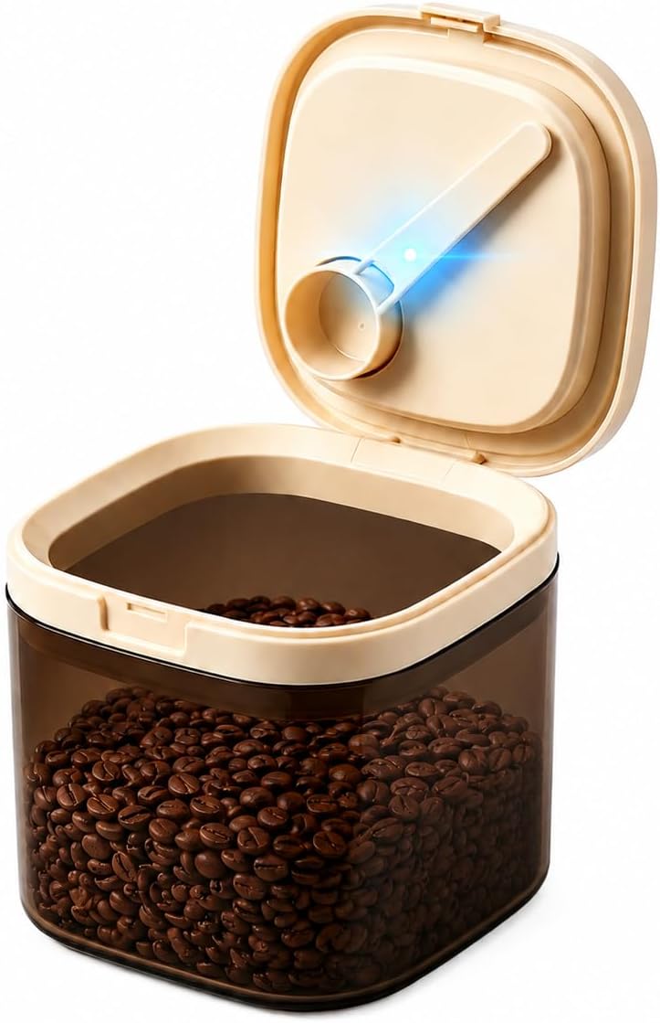 Airtight Food Storage Container with Magnetic Scoop & Built-in Leveler, 800ML Coffee Canister with Date Tracker, BPA