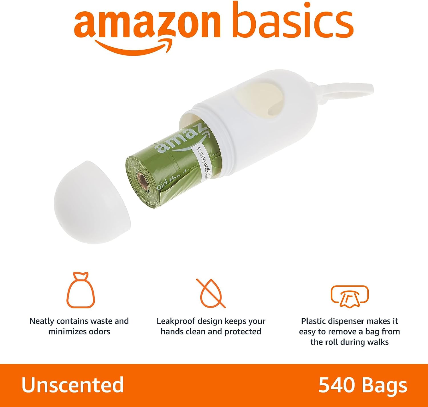 Premium Leak Proof Dog Poop Bags with Dispenser and Leash Clip, Unscented, 13" x 9", 540 Count (36 Rolls of 15)