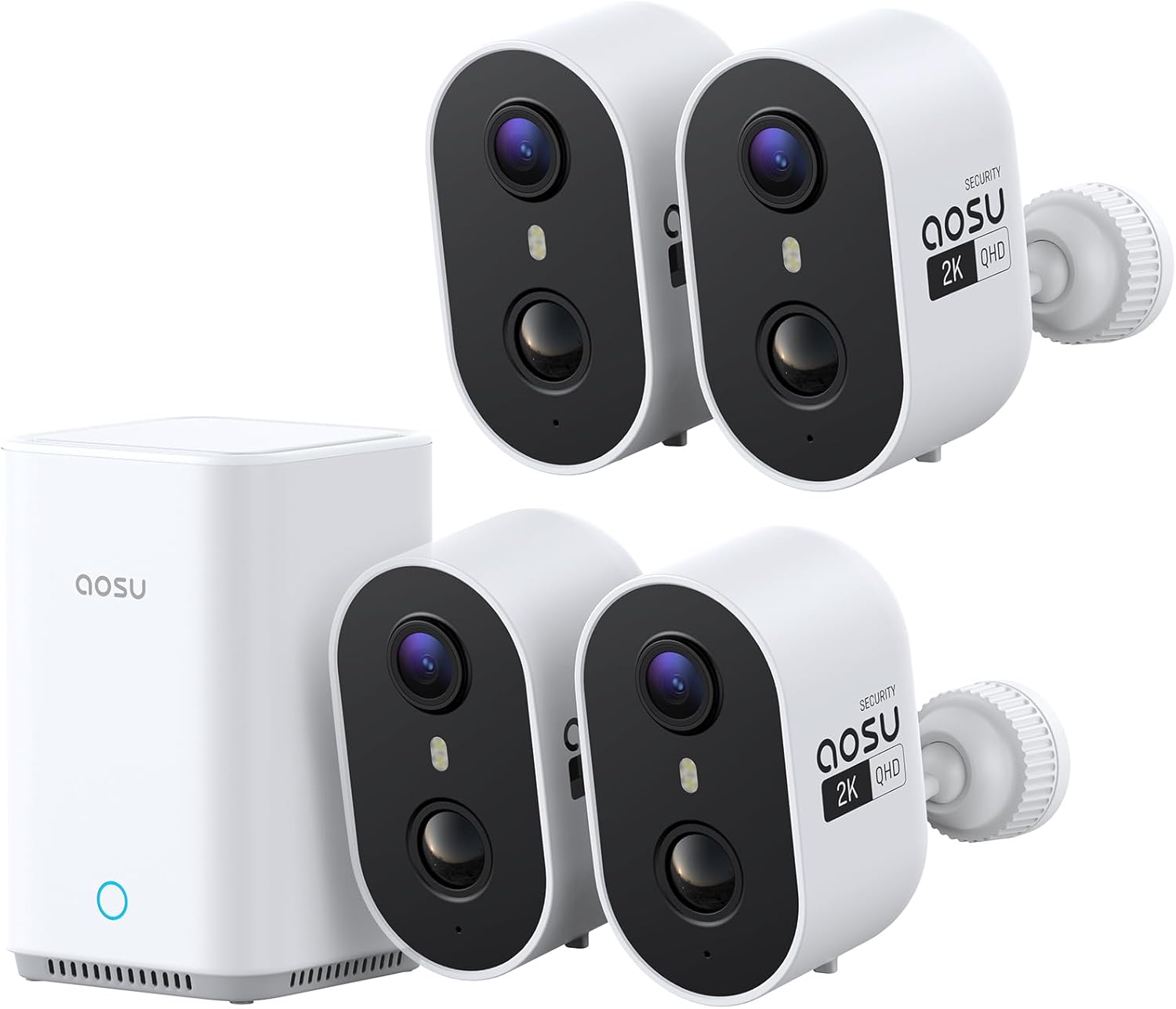 Wireless Outdoor Security Camera Kit with aosuBase Local Storage, 2K with 6X Zoom, 4-View Live, Cross-Camera Person