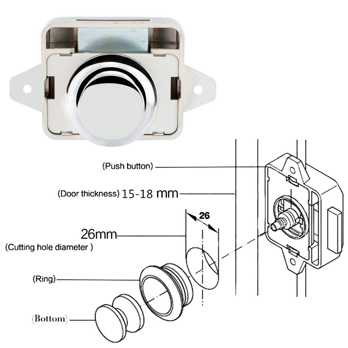 10 PCS Push Button Latch Cabinet Door Catch Keyless Cupboard Locks