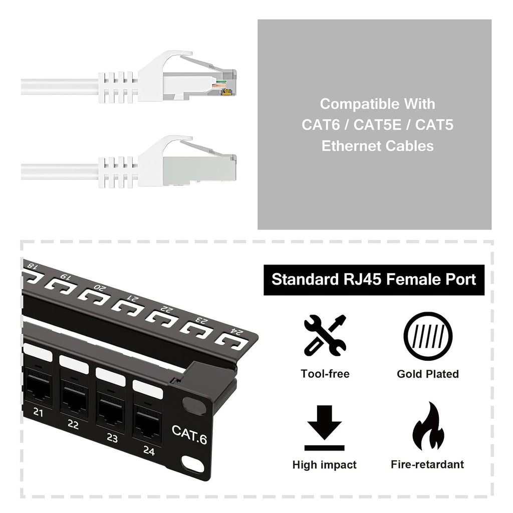 iwillink Patch Panel 24 Port, Cat6 Patch Panel UTP 19-Inch with Back Bar