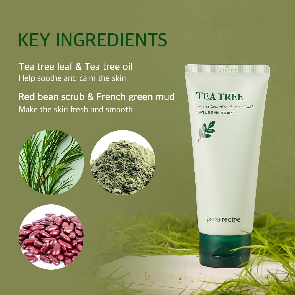 Mud Cream Mask | Soothing Tea Tree - Pore Purifying Clay Mask, Gentle Exfoliating Formula for Sensitive & Acne-prone