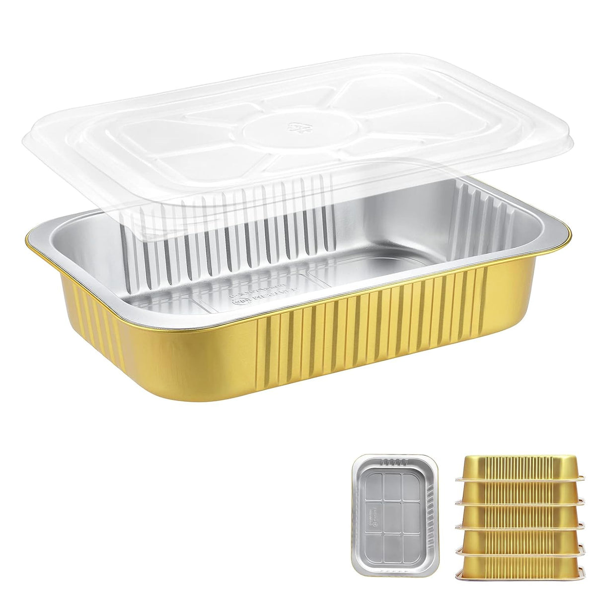 74oz Aluminum Foil Pans with Lids, 5 Pack, 10 x 7 Inch