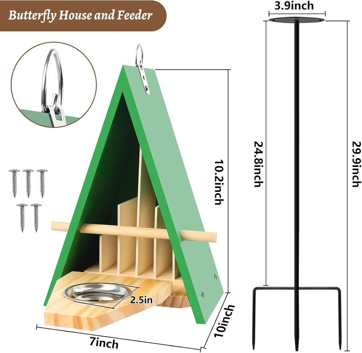 New Butterfly House and Feeder, Wooden Butterfly House with Metal Stake