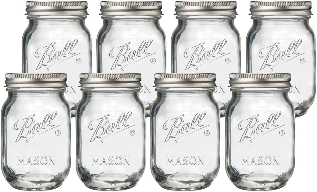Regular Mouth Pint 16oz. Glass Mason Jar with Lids and Bands, 8 Count