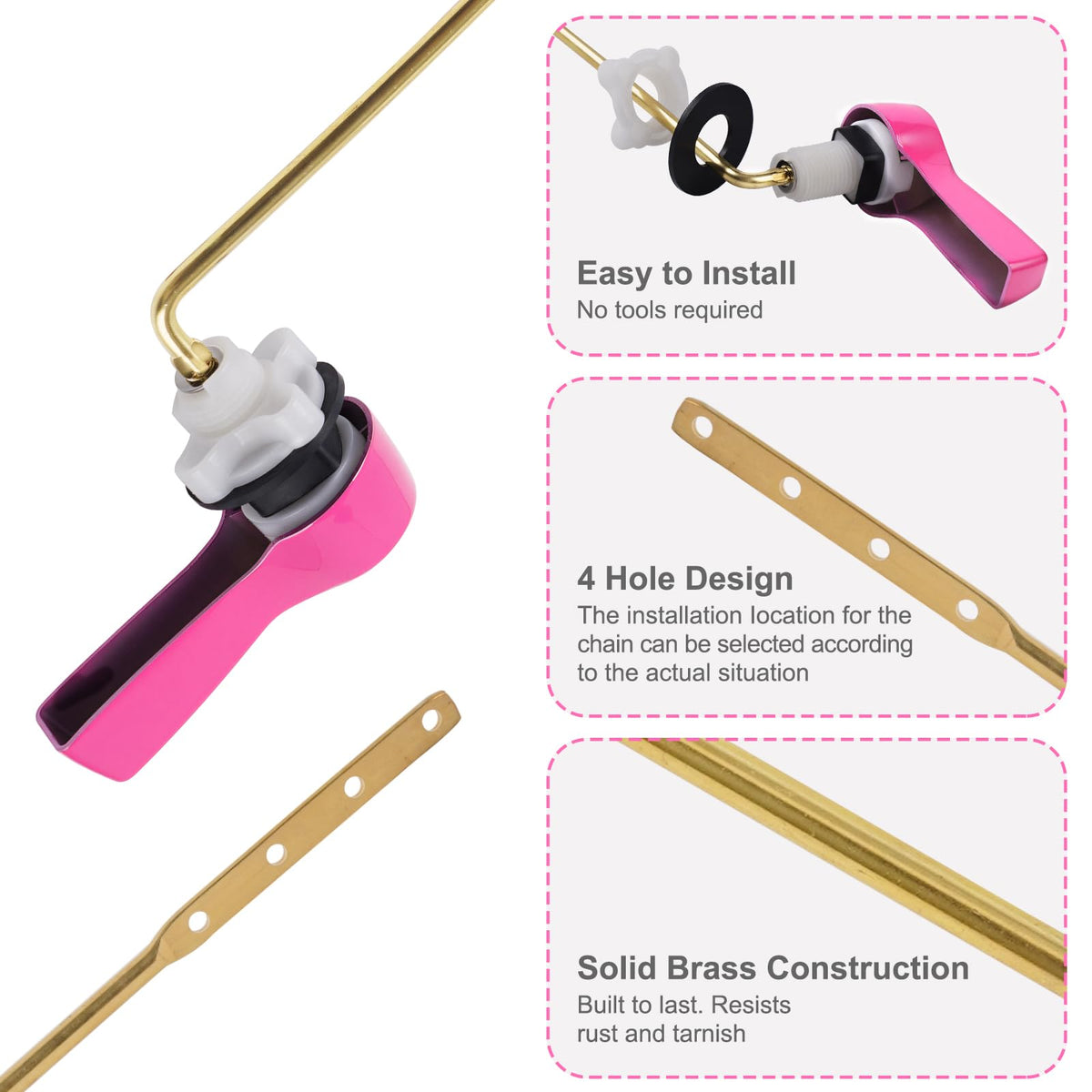Hibbent Universal Metal Front Mount Toilet Handle Replacement Kit, Pink
