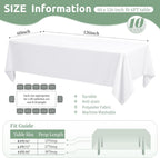 10 Pack White Tablecloths for 8 Foot Rectangle Tables 60 x 126 Inch - 8ft Rectangular Bulk Polyester Fabric Washable