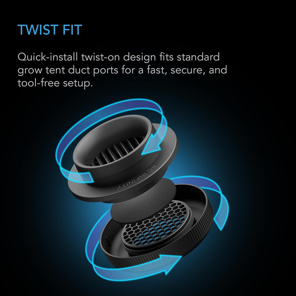 Grow Tent Duct Vent 6", with Light-Blocking Air Vents, 2-Pack | Built-in Adapter, Insect & Dust Filter, High Airflow