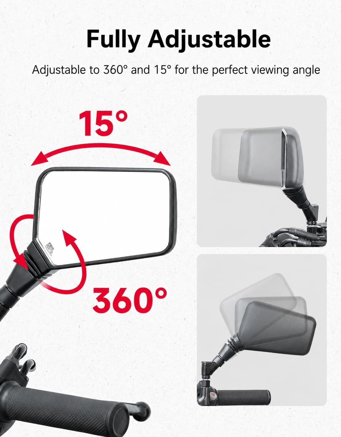 Universal Motorcycle Mirrors, 5.6×3.6 in Wide Convex Rearview Mirror with Anti-Vibration M10 Mount, 360° Rotatable