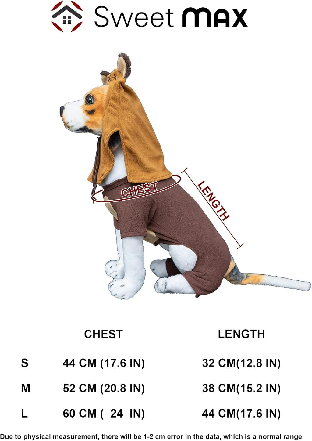 Bear Pet Costume Ears Hat Sweater Furry Clothes Cute Halloween Cosplay Costumes for Small Medium Large Dogs Cats (Small)