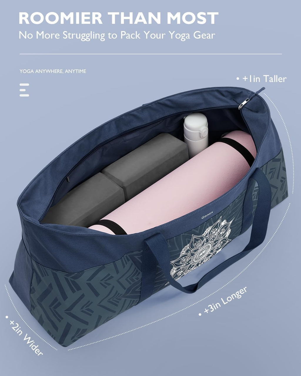 Yoga Mat Bag, Extra Canvas Gym Bag with Waterproof Pocket Metal Zipper, Fits Mat & Blocks, Stylish Yoga Mat Carrier
