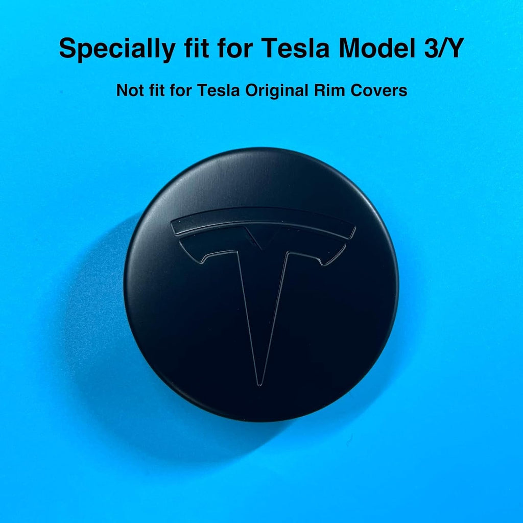 Wheel Center Hub Cap Kit with Tesla Emble Brand Center Caps for Model 3 Model Y with 20 Lug Nut Covers (4PCS) (Matte