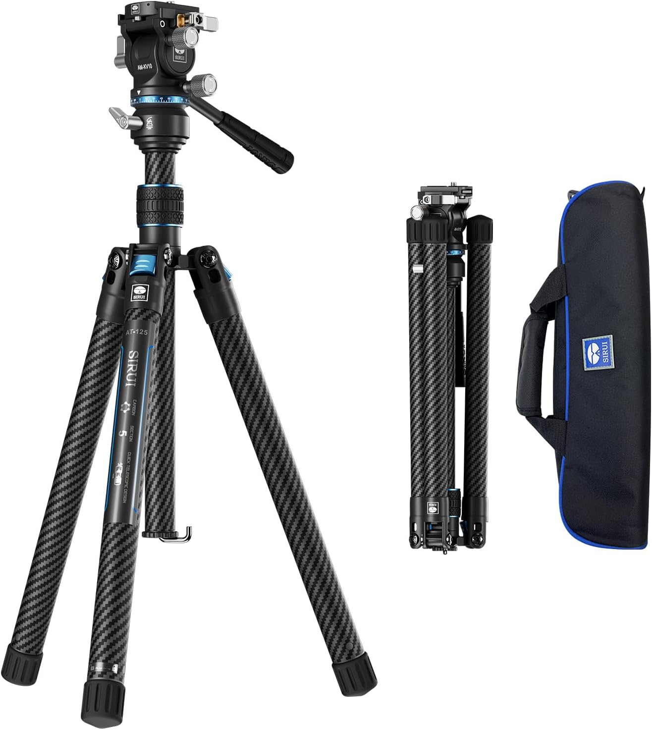 Traveler Air-T Carbon Fiber Travel Tripod, KV-10 Fluid Head, 61" | 8° Leveling Base, 11LB Load, 360° Pan, ±90° Tilt