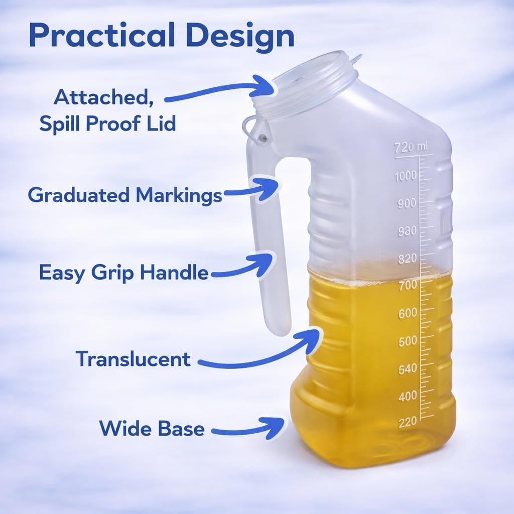 Male Urinal Bottle with Cover & Handle, Portable Urine Container 2 PK