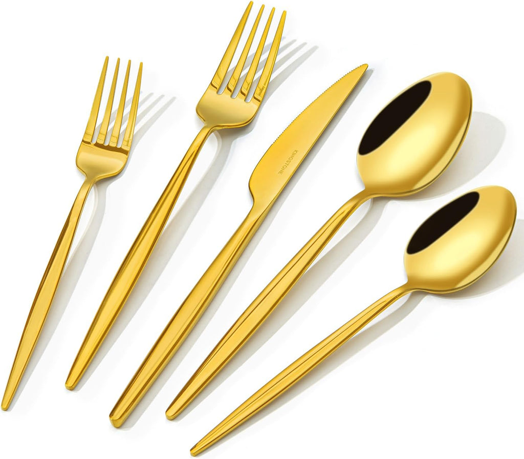 18/10 Silverware Set for 8, 40 Piece Gold Stainless Steel Flatware Cutlery