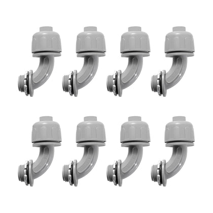 Conduit Connectors, 1/2 Inch, 90-Degree, Grey, 8-Pack | Liquid Tight Connector, NPT, Non-Metallic