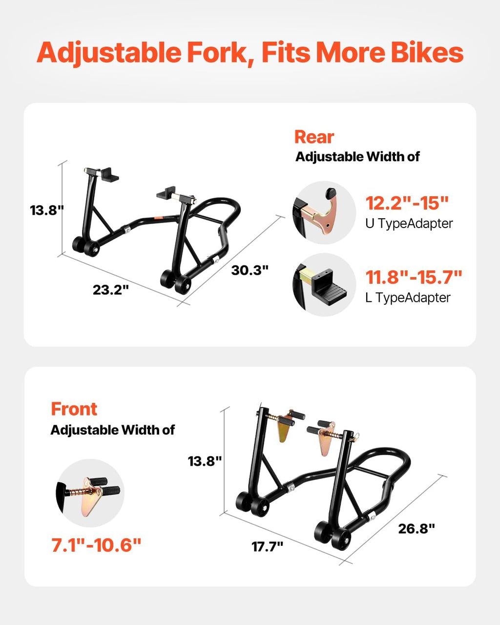Motorcycle Stand Lift, 1100lbs Capacity Front Rear Combo Stand Lift, Front Wheel Dual-Fork Stands, Rear U+L Fork