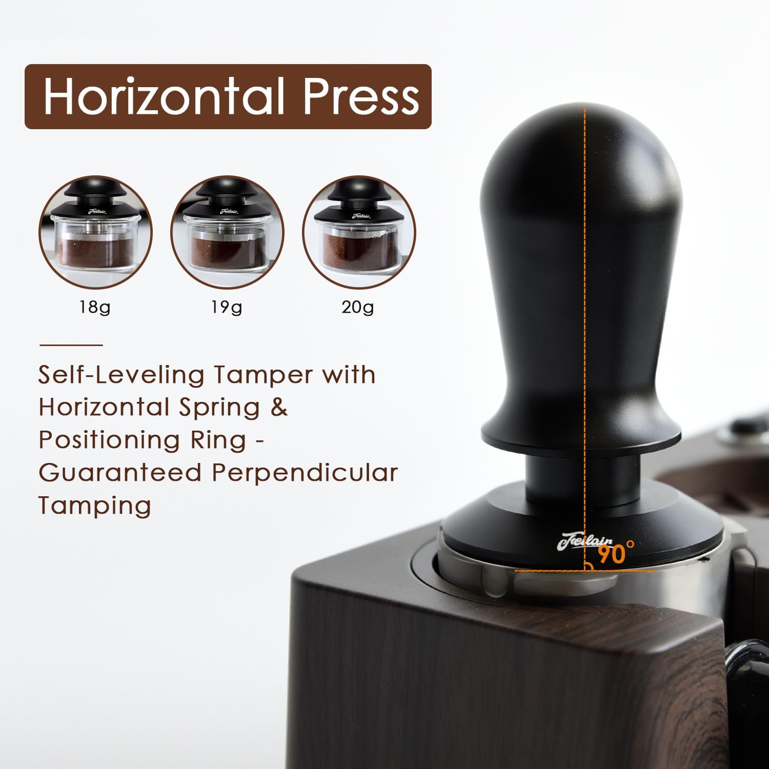 53mm Espresso Tamper, Spring Loaded Self Leveling Coffee Tamper | Audible click signals perfect 30lb pressure;
