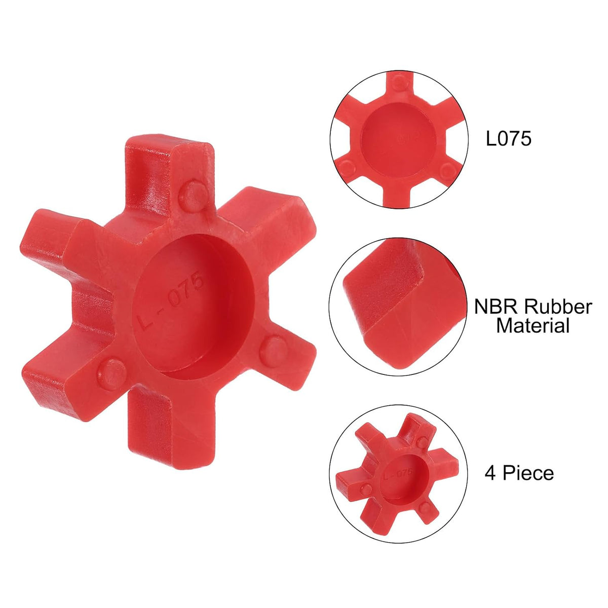 Uxcell 4pcs L075 Jaw Coupling Insert, Urethane Flexible Solid Type Center Insert for L-Jaw Couplings, Red