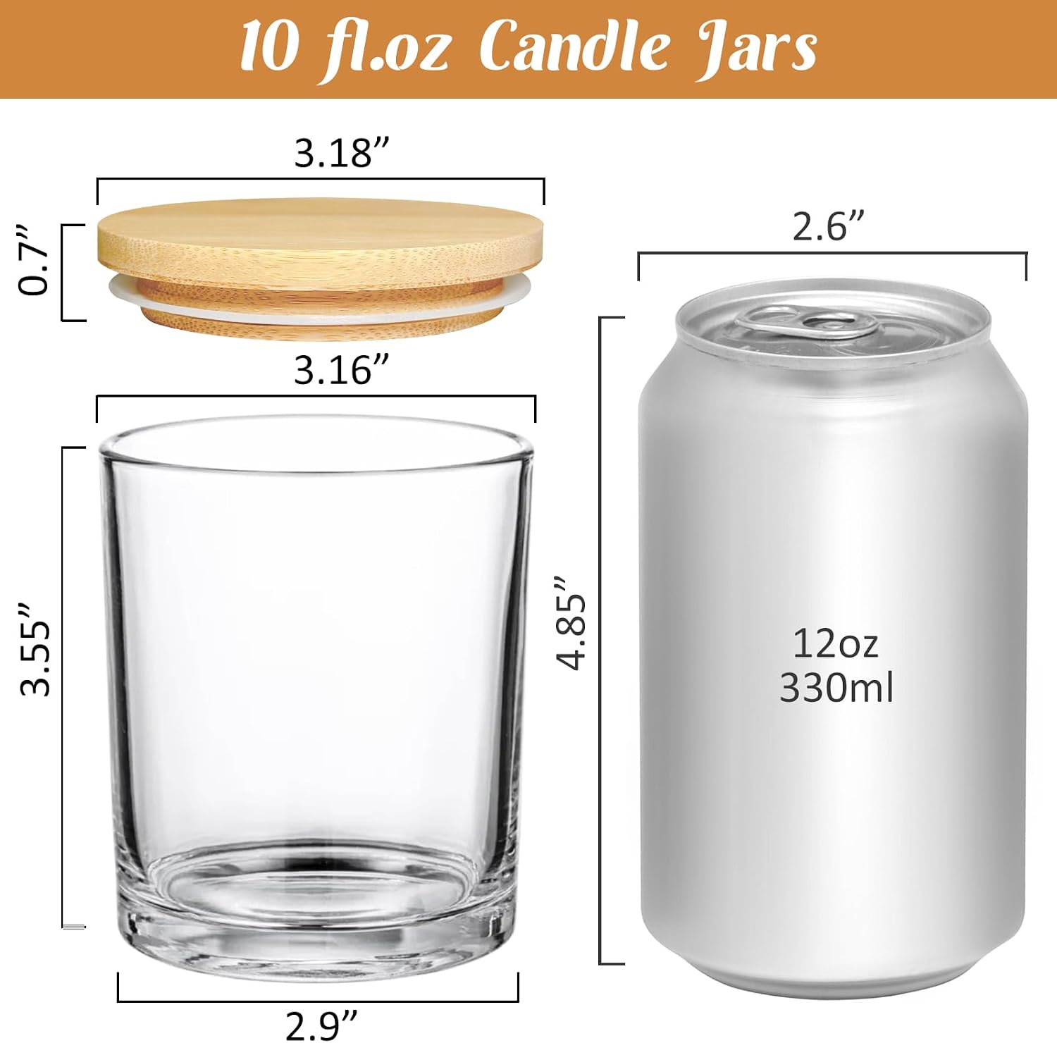 10oz Clear Glass Candle Jars with Lids, 30pcs for Candle Making | Bulk Empty Candle Making Jars with Lids, Dishwasher