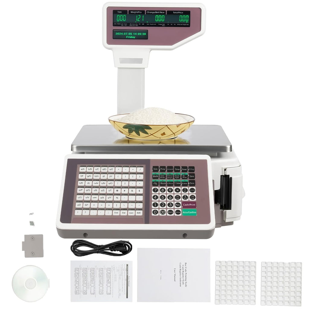 Commercial Price Computing Scale, Label Printing Scale with Barcode Printer Capacity 66 lbs, Accuracy 5 g, Dual