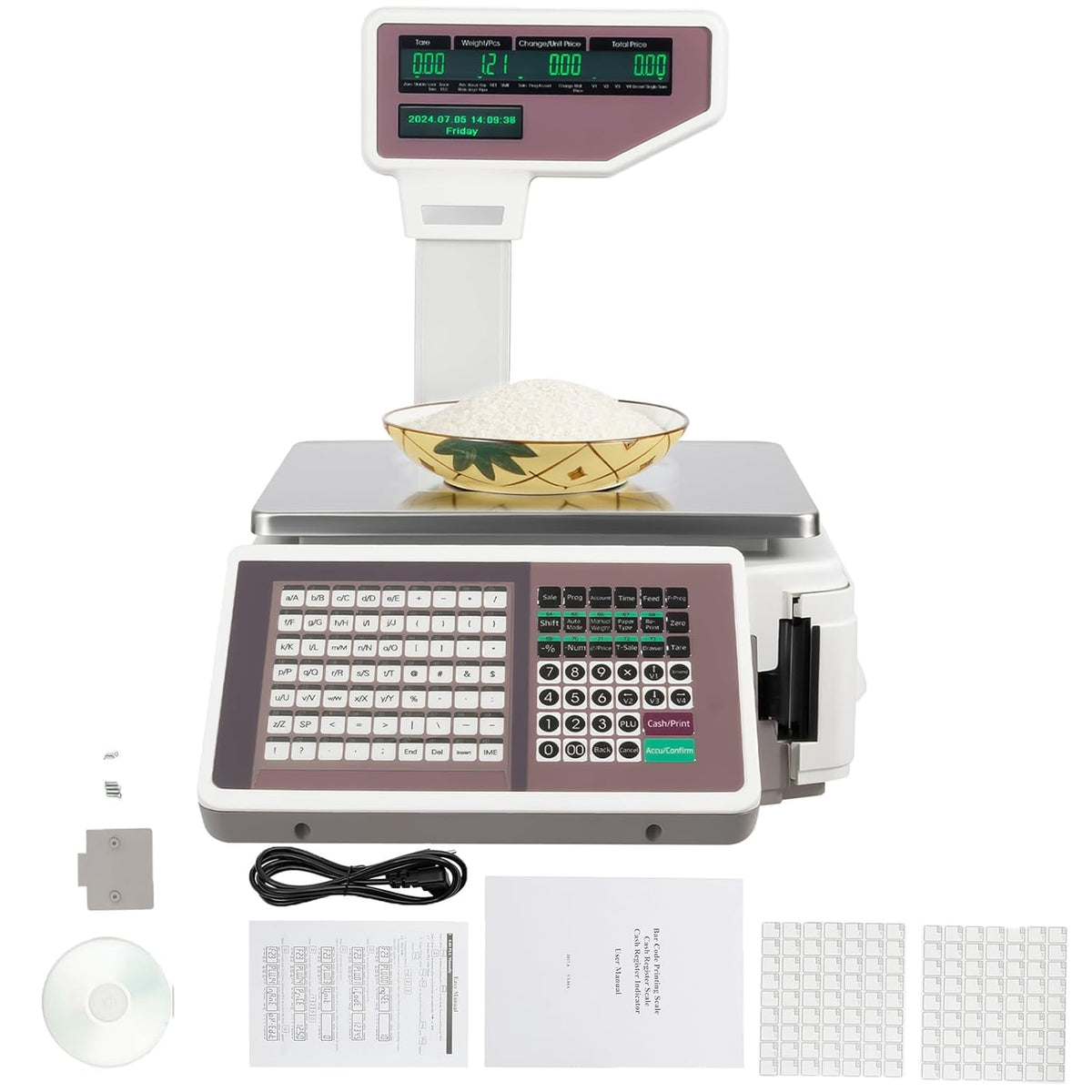 Commercial Price Computing Scale, Label Printing Scale with Barcode Printer Capacity 66 lbs, Accuracy 5 g, Dual