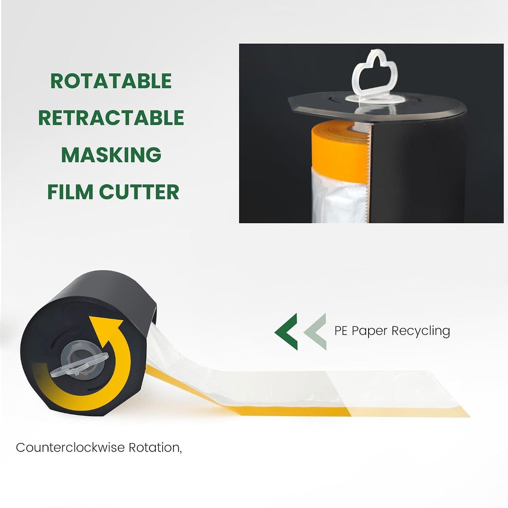 Pre-Taped Masking Film with Dispenser, Painters Tape with Plastic Attached, Automotive Painters Tape and Drape for