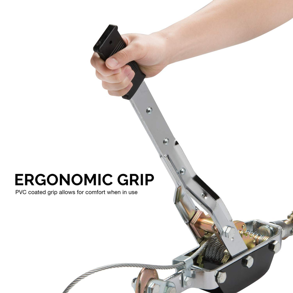 02256A Come Along Winch, 5-Ton (10,000 Lbs) Pulling Capacity, 10Ft, 3 Hook, Heavy Duty Power Cable Come Along Tool