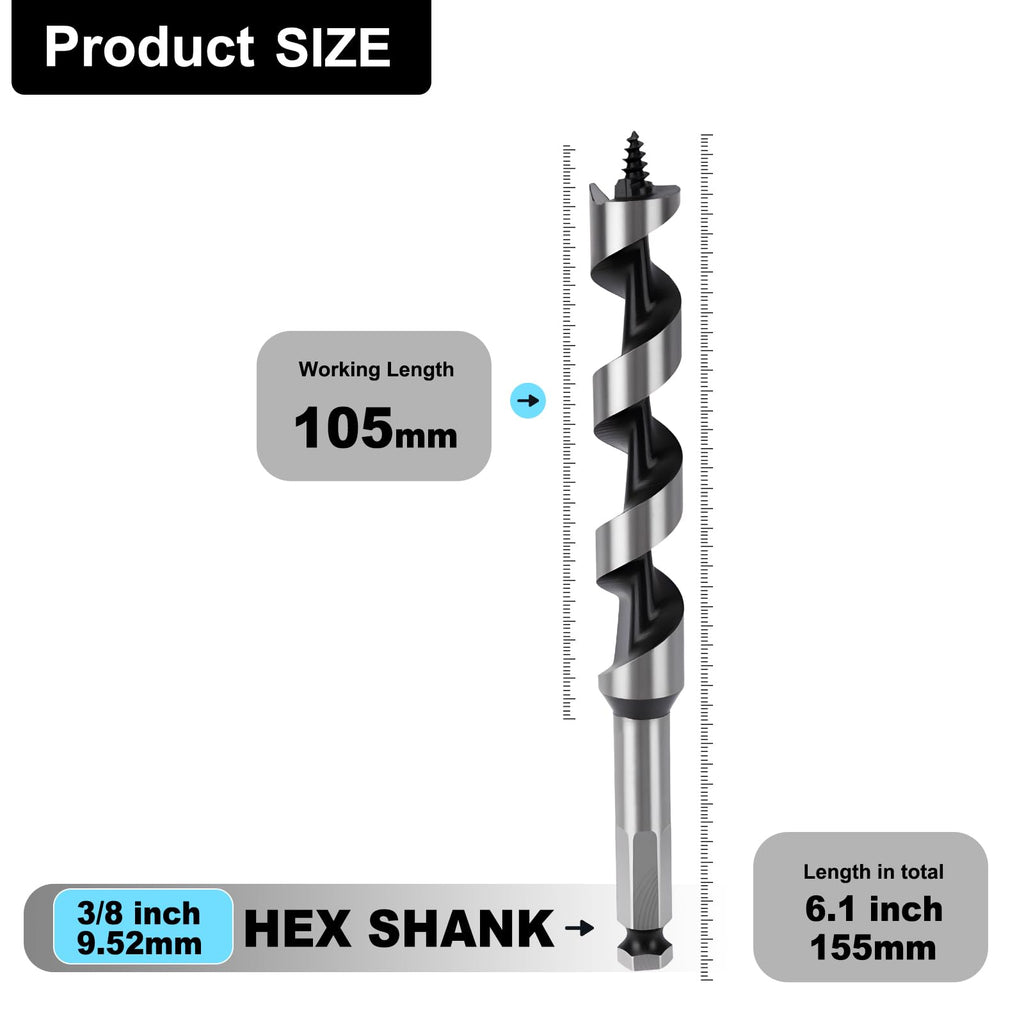1/2" X 6.1" Auger Bit for Wood, 13x155mm Hex Long Auger Drill Bit