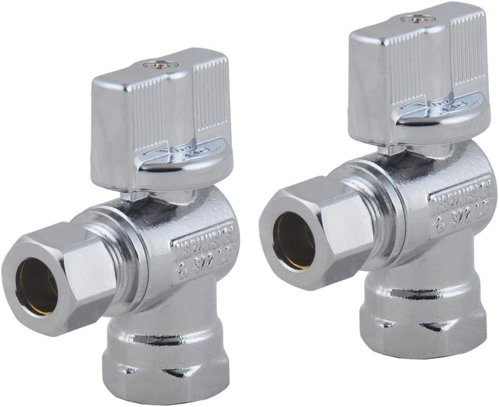 Valve- 1/4 Turn Angle Stop Valve 3/8-in FIP Iron Pipe x 3/8-in OD Compression,Quarter Turn LF Chrome Plated Brass