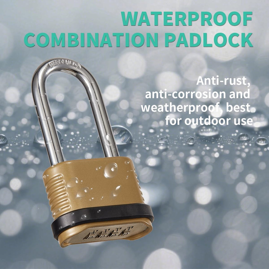 Heavy Duty Combination Lock, 4-Digit Combo Lock with Long Shackle,Weatherproof Combination Padlock for Outdoor Use,4