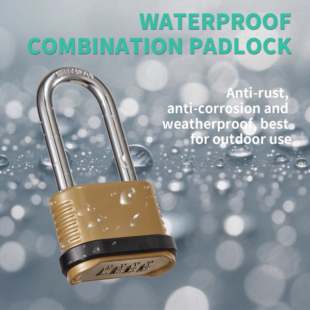 Heavy Duty Combination Lock, 4-Digit Combo Lock with Long Shackle,Weatherproof Combination Padlock for Outdoor Use,4