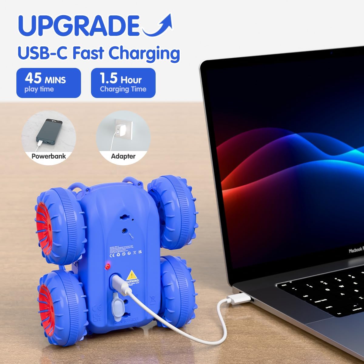 Remote Control Car, Fast Direct Charging RC Cars Amphibious 360° Rotating LED Rechargeable Stunt Car 2.4Ghz 4WD All