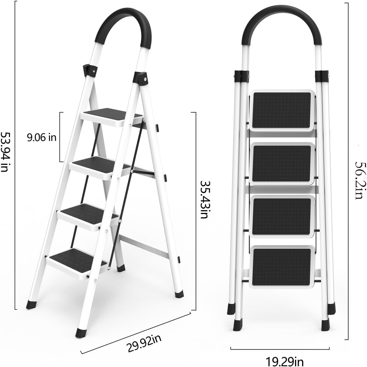 4 Step Folding Ladder, Portable and Compact, Anti-Slip Multi-Use Household Step Ladder for Home, Kitchen, Office, and
