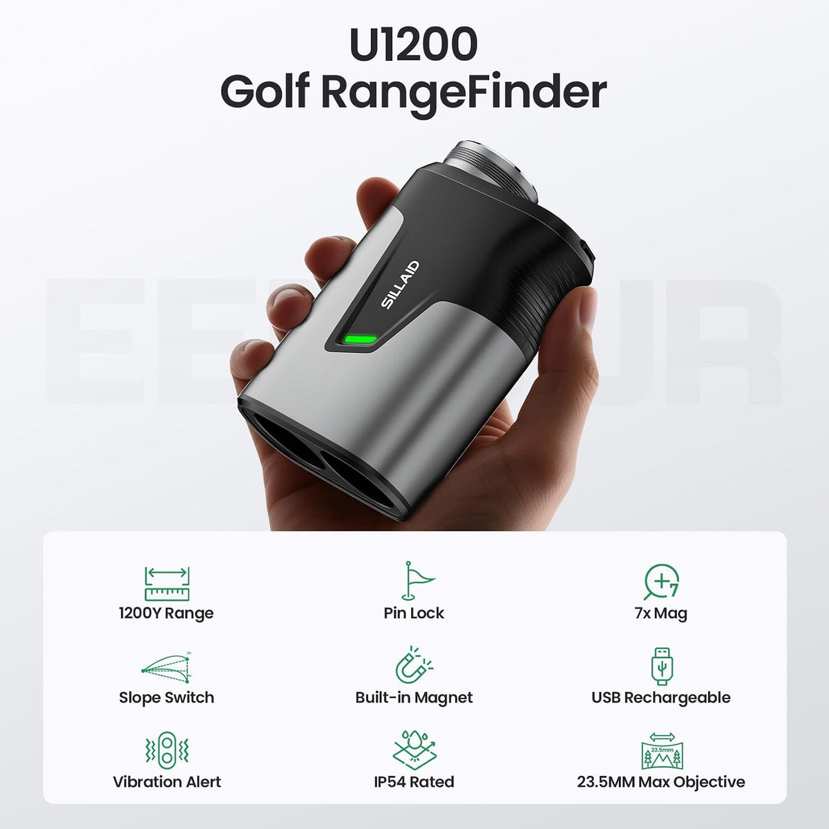 Golf Rangefinder with Slope, 1200 Yards Range Finder, 7X Magnification with Pin Lock Vibration, 23.5mm Ultra Lens