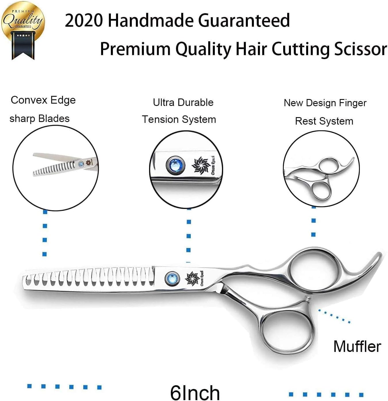 Hair Chunker Scissors - 6" Hair Texturizing Shears 440C Steel | Hair Thinning Shears, Premium Joint Screws, Mirror