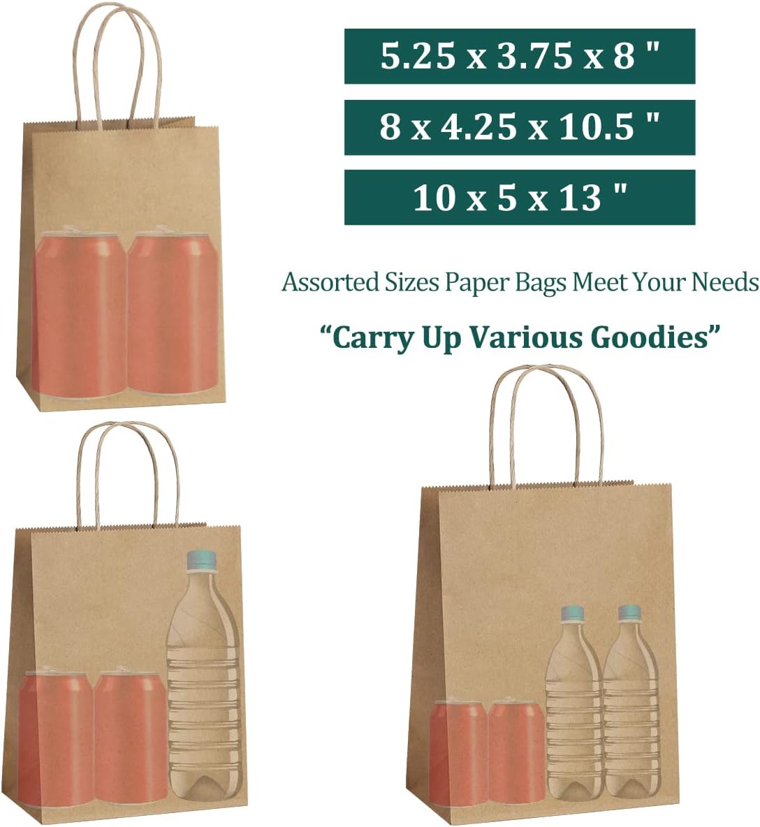 45Pcs Brown Paper Bags with Handles, Assorted Sizes Gift Bags Kraft