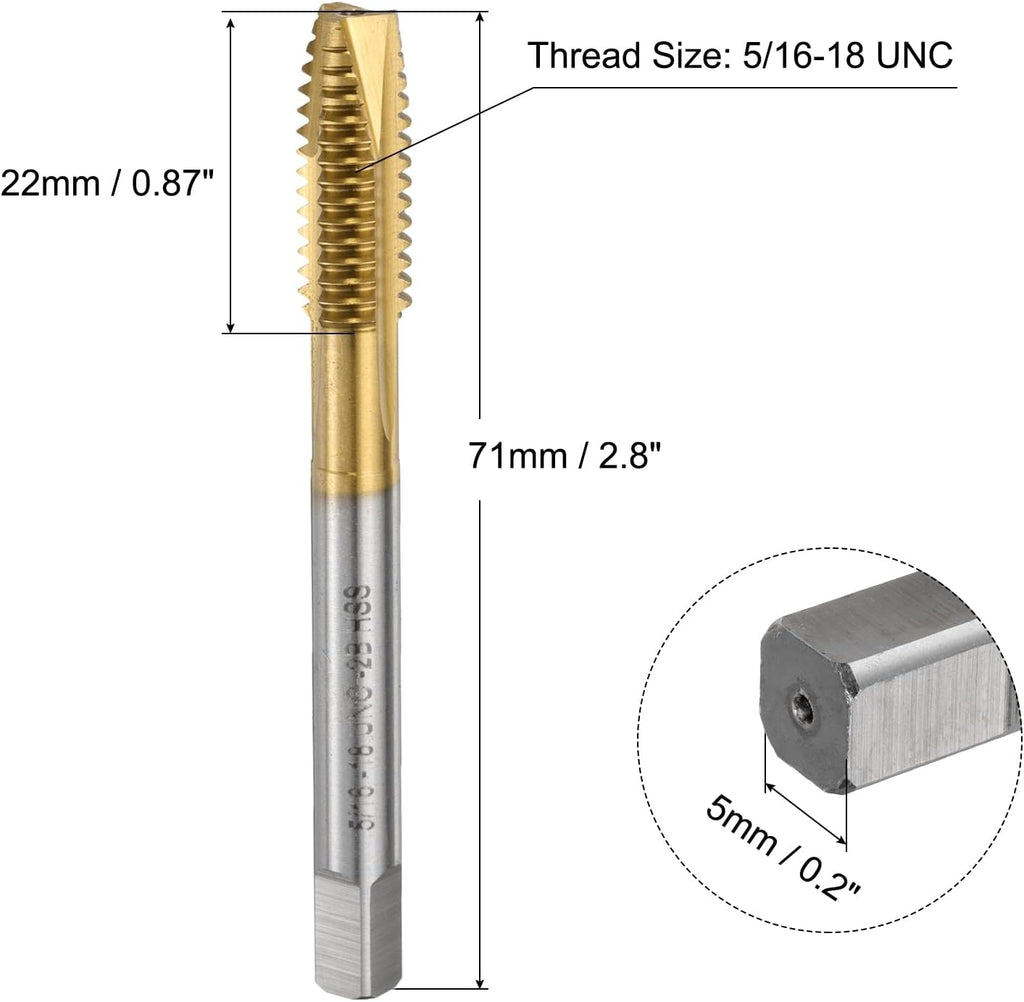 uxcell 4pcs 5/16-18 UNC B2 Spiral Point Thread Tap, Screw Tap Threading Tapping Tool, Titanium Coated 6542 High Speed Steel Machine Taps Tapping Bit