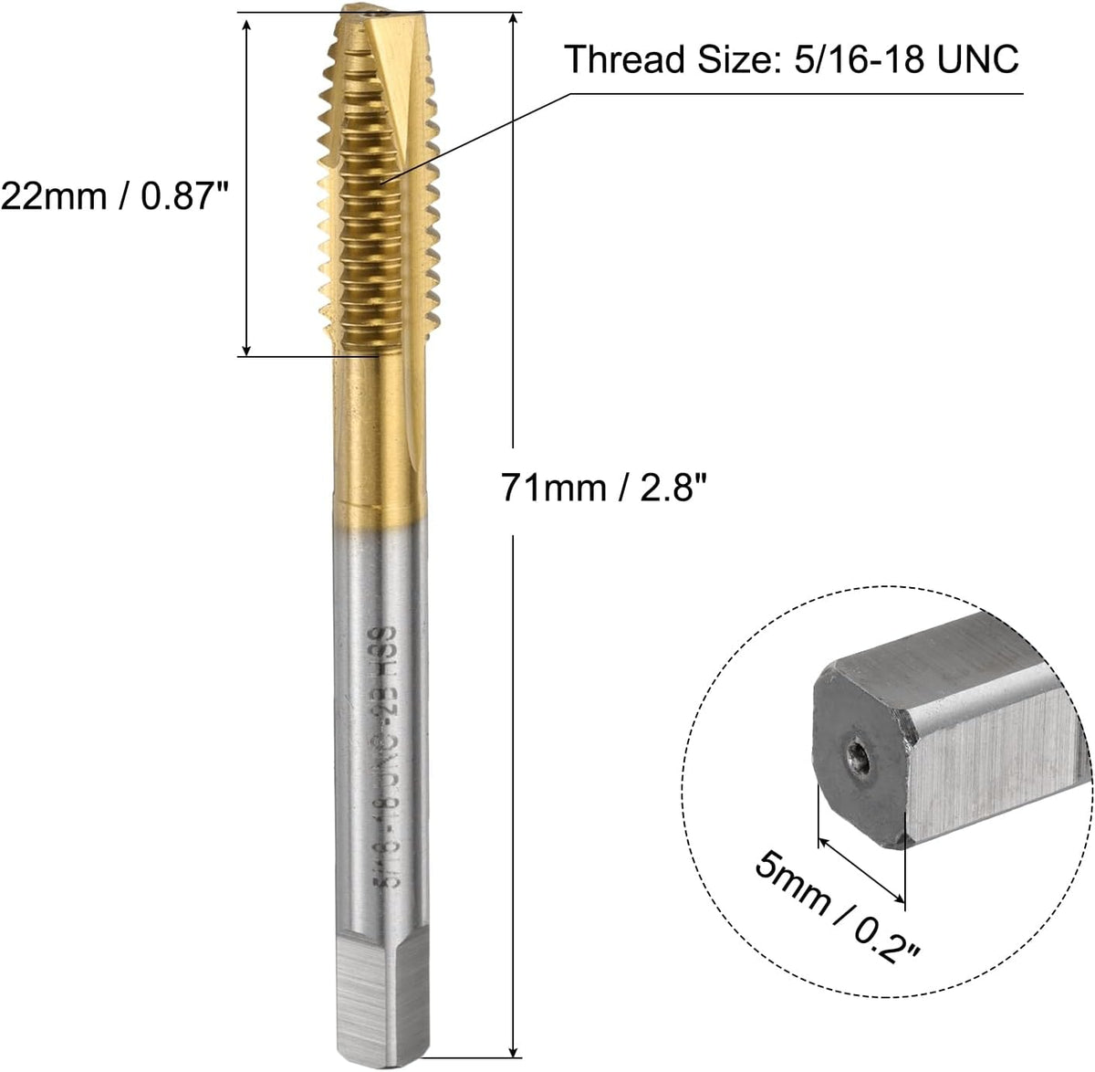 uxcell 4pcs 5/16-18 UNC B2 Spiral Point Thread Tap, Screw Tap Threading Tapping Tool, Titanium Coated 6542 High Speed Steel Machine Taps Tapping Bit