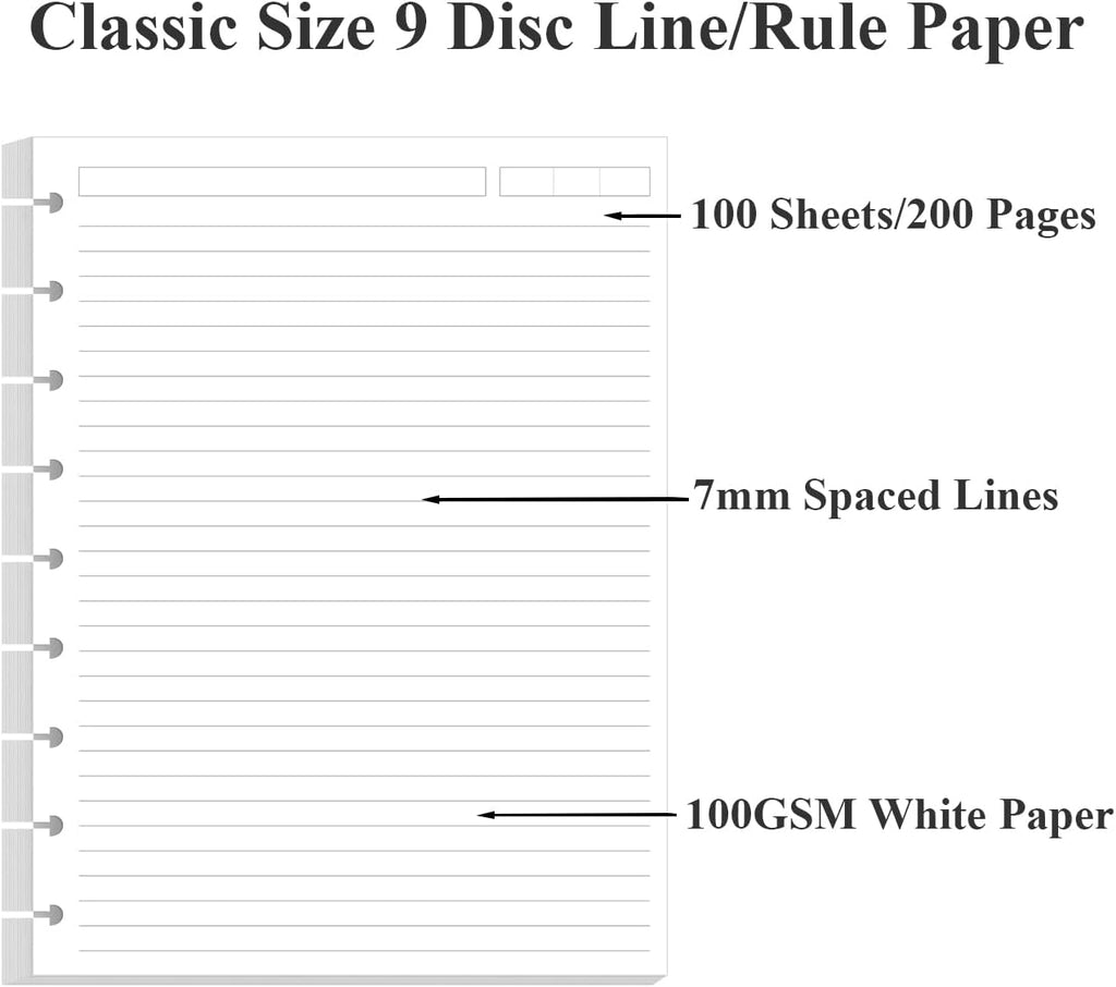 9-Disc Discbound Lined Refill Paper, Classic Size Pre-punched Happy Planners Inserts, 100Sheets/200Pages Loose-Leaf