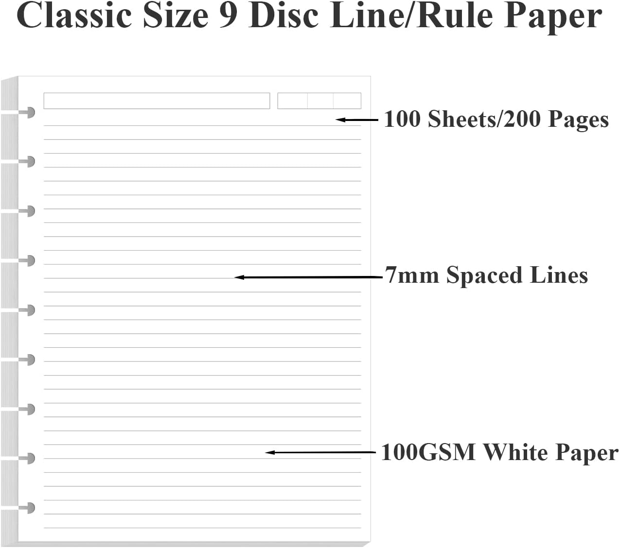 9-Disc Discbound Lined Refill Paper, Classic Size Pre-punched Happy Planners Inserts, 100Sheets/200Pages Loose-Leaf