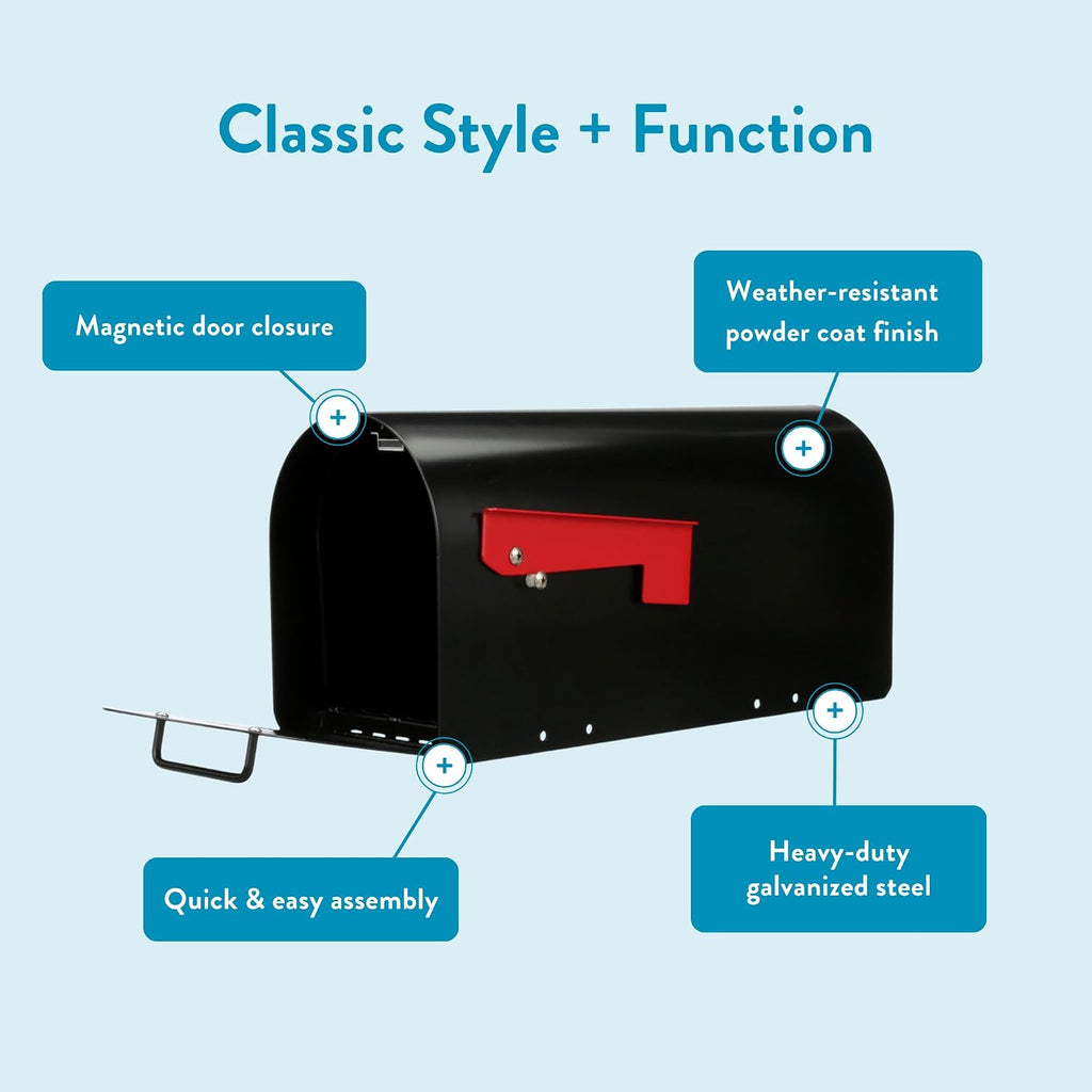 Ironside Large Capacity Galvanized Steel black, Post-Mount Mailbox, MB801BAM, Metal, Black | Galvanized steel build
