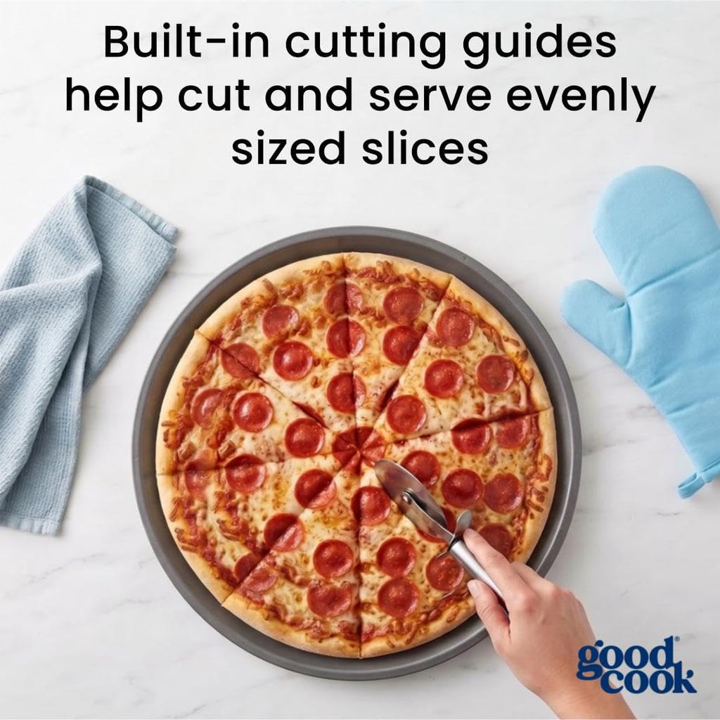 AirPerfect Pizza Pan with Cutting Guides, 16-Inch, Gray