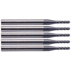 5Pcs 1/16" 4 Flute Solid Carbide Ball Nose End Mills - AlTiN Coated
