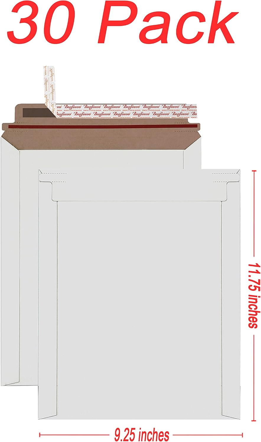 Rigid Mailers 30 Pack 9.25 x 11.75 inches White Self Seal Stay Flat Bulk Cardboard Kraft No Bend Mailers Peel and