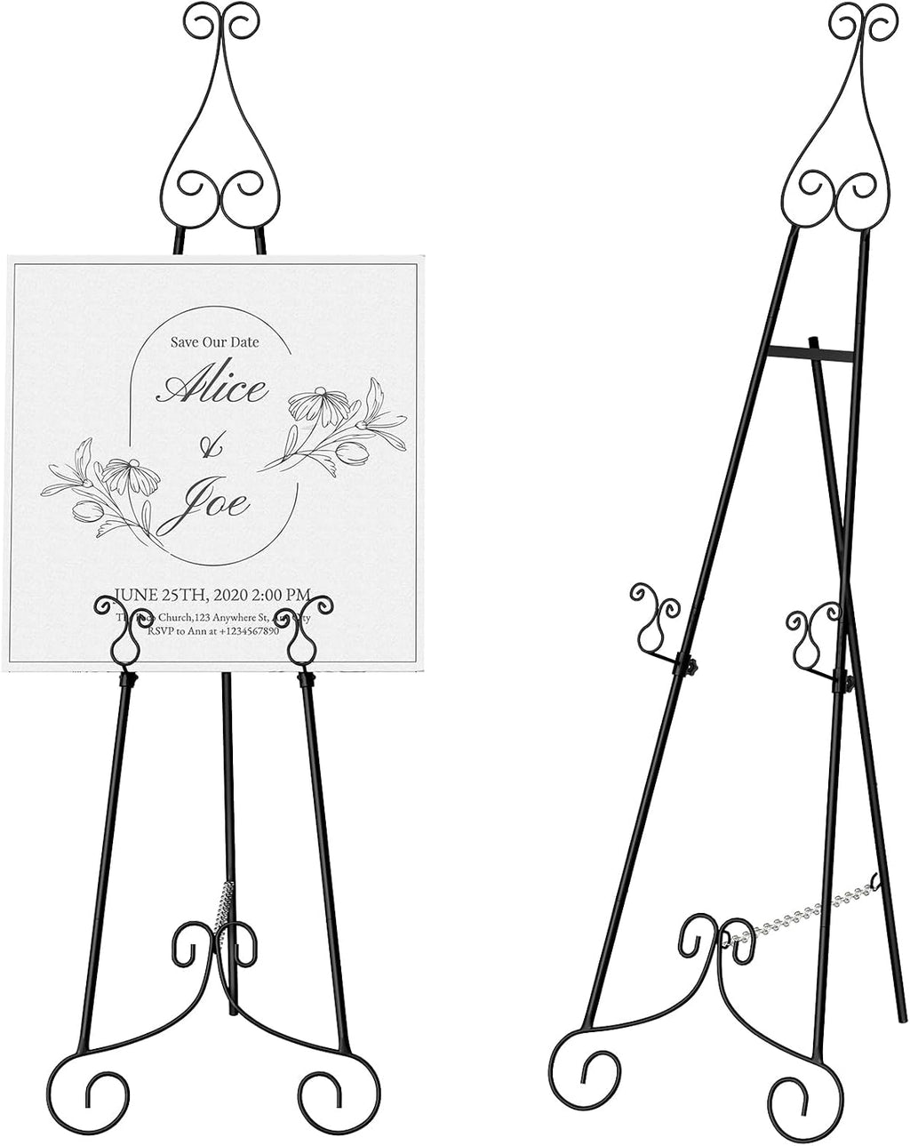 Black Easel Stand for Sign,Adjustable Display Easel Stand,Poster Stand | 55" H Welcome Sign Holder，Chain Support