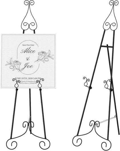 Black Easel Stand for Sign,Adjustable Display Easel Stand,Poster Stand | 55" H Welcome Sign Holder，Chain Support